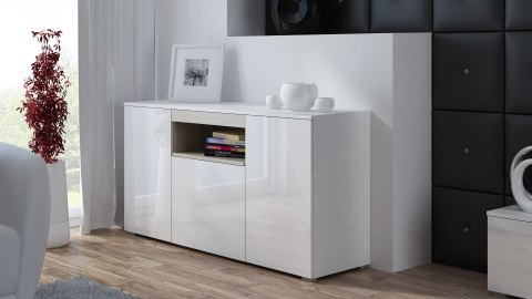 Komoda VIVA 150 biały/ biały połysk+ dąb sonoma Komoda VIVA 150 biały/ biały połysk+ dąb sonoma