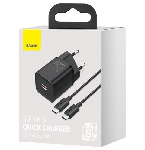 BASEUS ŁADOWARKA SIECIOWA Z KABLEM USB-C DO USB-C TZCCSUP-L01 SUPER SI 1C 25W CZARNA BASEUS ŁADOWARKA SIECIOWA Z KABLEM USB-C DO USB-C TZCCSUP-L01 SUPER SI 1C 25W CZARNA