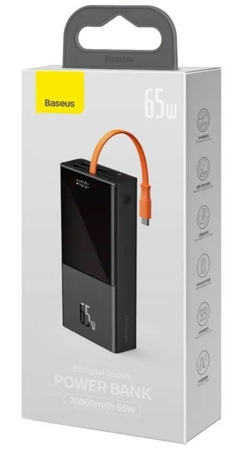 BASEUS POWERBANK ELF 20000MAH, PD, 2XUSB, USB-C + KABEL USB-C 65W (CZARNY) BASEUS POWERBANK ELF 20000MAH, PD, 2XUSB, USB-C + KABEL USB-C 65W (CZARNY)