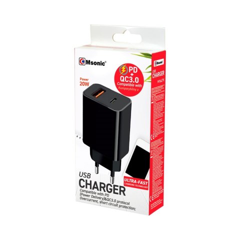 MSONIC ŁADOWARKA SIECIOWA USB+USB-C 20W QC3.0 P MY6635K MSONIC ŁADOWARKA SIECIOWA USB+USB-C 20W QC3.0 P MY6635K