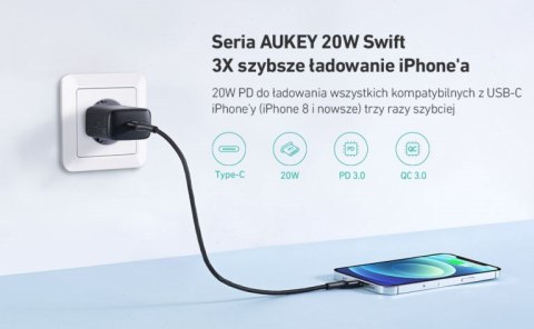 AUEKY PA-R1 BLACK ŁADOWARKA SIECIOWA 20W 1XUSB-C PD AUEKY PA-R1 BLACK ŁADOWARKA SIECIOWA 20W 1XUSB-C PD