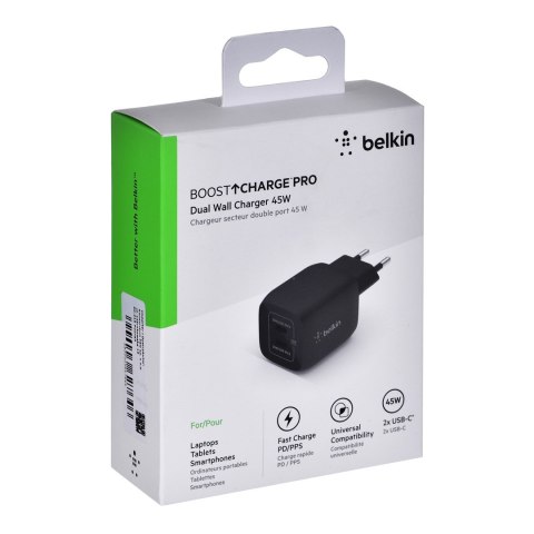 BELKIN WALL CHARGER 45W PD PPS DUAL USB-C GAN BLK BELKIN WALL CHARGER 45W PD PPS DUAL USB-C GAN BLK