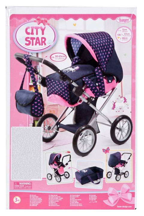 Bayer Wózek głęboki dla lalki City Star granatowy 13654AA Bayer Wózek głęboki dla lalki City Star granatowy 13654AA
