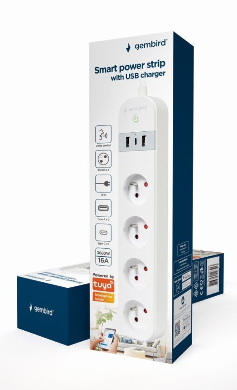 GEMBIRD INTELIGENTNA LISTWA ZASILAJĄCA Z ŁADOWARKĄ USB 4 GNIAZDA PL, BIAŁA GEMBIRD INTELIGENTNA LISTWA ZASILAJĄCA Z ŁADOWARKĄ USB 4 GNIAZDA PL, BIAŁA