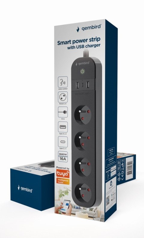 GEMBIRD INTELIGENTNA LISTWA ZASILAJĄCA Z ŁADOWARKĄ USB 4 GNIAZDA PL, CZARNA GEMBIRD INTELIGENTNA LISTWA ZASILAJĄCA Z ŁADOWARKĄ USB 4 GNIAZDA PL, CZARNA