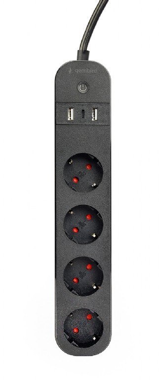 GEMBIRD INTELIGENTNA LISTWA ZASILAJĄCA Z ŁADOWARKĄ USB 4XSCHUKO, CZARNA GEMBIRD INTELIGENTNA LISTWA ZASILAJĄCA Z ŁADOWARKĄ USB 4XSCHUKO, CZARNA