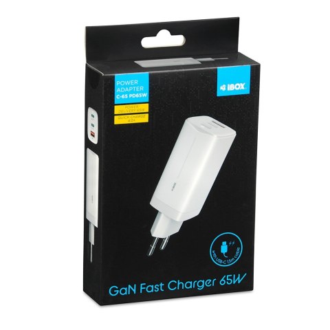 ŁADOWARKA SIECIOWA I-BOX C-65 GAN PD65W KABEL, BIAŁA ŁADOWARKA SIECIOWA I-BOX C-65 GAN PD65W KABEL, BIAŁA