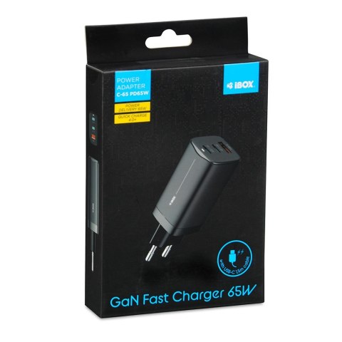 ŁADOWARKA SIECIOWA I-BOX C-65 GAN PD65W KABEL, CZARNA ŁADOWARKA SIECIOWA I-BOX C-65 GAN PD65W KABEL, CZARNA