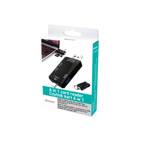 VAKOSS CZYTNIK KART 6W1 USB A/ MICRO USB/ USB C/ SD/ MICRO SD/ USB TC-R425X VAKOSS CZYTNIK KART 6W1 USB A/ MICRO USB/ USB C/ SD/ MICRO SD/ USB TC-R425X
