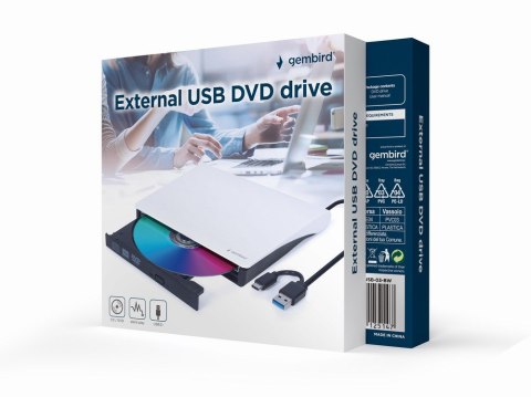 GEMBIRD ZEWNĘTRZNA NAGRYWARKA DVD 8X, CD 24X USB 3.1 SLIM CZARNO-BIAŁA GEMBIRD ZEWNĘTRZNA NAGRYWARKA DVD 8X, CD 24X USB 3.1 SLIM CZARNO-BIAŁA
