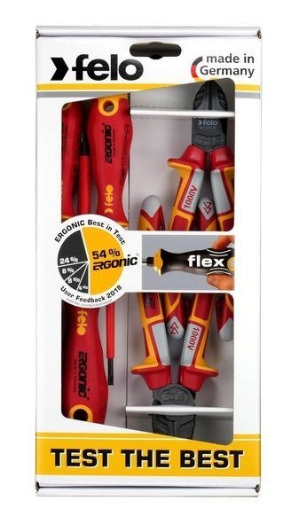 Zestaw 3 wkrętaków FELO - Ergonic VDE + obcinaczki oraz kombinerki VDE Zestaw 3 wkrętaków FELO - Ergonic VDE + obcinaczki oraz kombinerki VDE