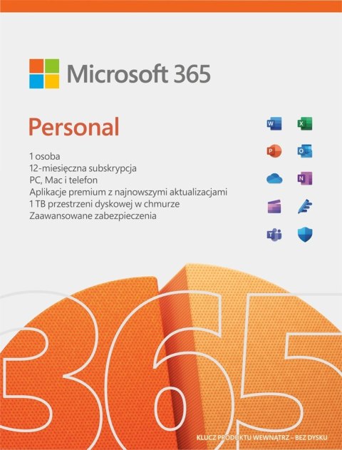 Microsoft 365 Personal PL (1 osoba.; 5 urządzeń ; 12 miesięcy; wersja fizyczna; komercyjna; Polska) (QQ2-01752) Microsoft 365 Personal PL (1 osoba.; 5 urządzeń ; 12 miesięcy; wersja fizyczna; komercyjna; Polska) (QQ2-01752)
