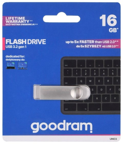 GOODRAM FLASHDRIVE 16GB UNO3 SILVER USB 3.2 Gen 1 GOODRAM FLASHDRIVE 16GB UNO3 SILVER USB 3.2 Gen 1