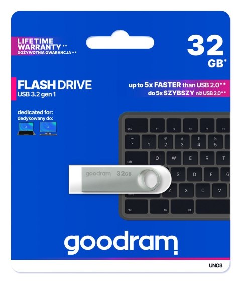 GOODRAM FLASHDRIVE 32GB UNO3 SILVER USB 3.2 Gen 1 GOODRAM FLASHDRIVE 32GB UNO3 SILVER USB 3.2 Gen 1