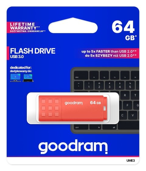 GOODRAM FLASHDRIVE 64GB UME3 USB 3.0 ORANGE GOODRAM FLASHDRIVE 64GB UME3 USB 3.0 ORANGE