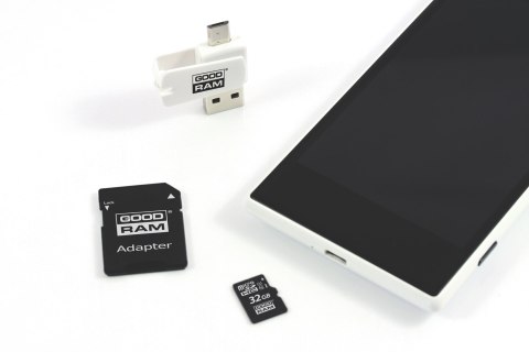 Karta pamięci z adapterem i czytnikiem kart GoodRam All in one M1A4-0320R12 (32GB; Class 10; Adapter, Czytnik kart MicroSDHC, Ka Karta pamięci z adapterem i czytnikiem kart GoodRam All in one M1A4-0320R12 (32GB; Class 10; Adapter, Czytnik kart MicroSDHC, Ka