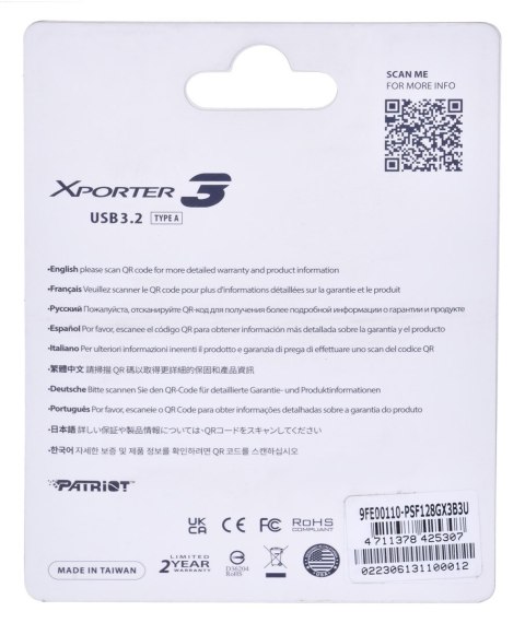 PARTIOT FLASHDRIVE Xporter 3 128GB Type A USB3.2 PARTIOT FLASHDRIVE Xporter 3 128GB Type A USB3.2