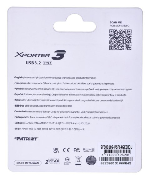 PARTIOT FLASHDRIVE Xporter 3 64GB Type A USB3.2 PARTIOT FLASHDRIVE Xporter 3 64GB Type A USB3.2