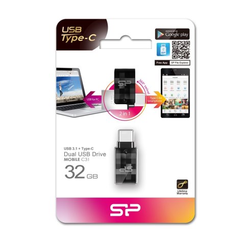 Pendrive Silicon Power Mobile C31 32GB USB 3.2 Typ-A, Typ-C Czarny Pendrive Silicon Power Mobile C31 32GB USB 3.2 Typ-A, Typ-C Czarny
