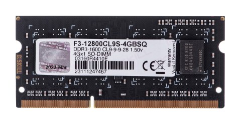 G.SKILL SO-DIMM DDR3 4GB 1600MHZ CL9 1,5V F3-12800CL9S-4GBSQ G.SKILL SO-DIMM DDR3 4GB 1600MHZ CL9 1,5V F3-12800CL9S-4GBSQ