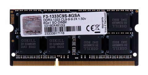 G.SKILL SO-DIMM DDR3 8GB 1333MHZ CL9 1,5V F3-1333C9S-8GSA G.SKILL SO-DIMM DDR3 8GB 1333MHZ CL9 1,5V F3-1333C9S-8GSA