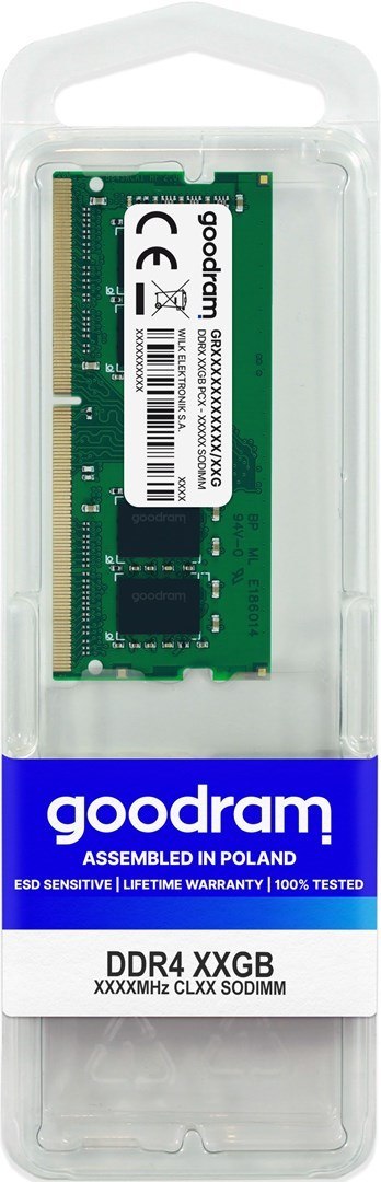 Pamięć GoodRam GR2400S464L17S/8G GR2400S464L17S/8G (DDR4 SO-DIMM; 1 x 8 GB; 2400 MHz; CL17) Pamięć GoodRam GR2400S464L17S/8G GR2400S464L17S/8G (DDR4 SO-DIMM; 1 x 8 GB; 2400 MHz; CL17)