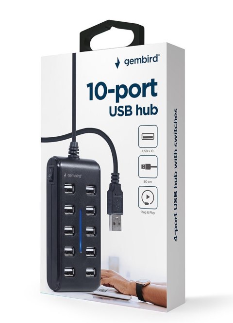 GEMBIRD HUB USB 2.0 10-PORTOWY, CZARNY GEMBIRD HUB USB 2.0 10-PORTOWY, CZARNY