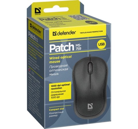 DEFENDER MYSZ PATCH MS-759 OPTICAL 1000DPI 3P CZARNA 52759 DEFENDER MYSZ PATCH MS-759 OPTICAL 1000DPI 3P CZARNA 52759