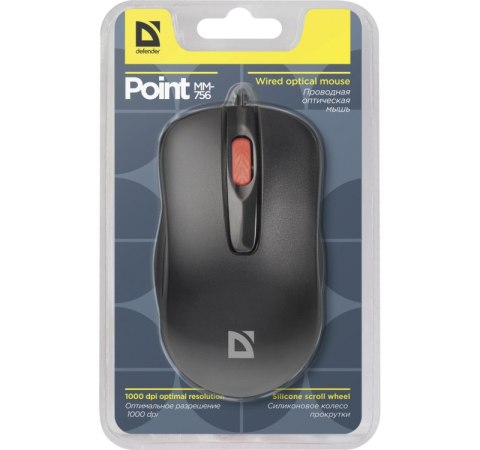 DEFENDER MYSZ PRZEWODOWA POINT MM-756 CZARNA OPTICAL 1000DPI 3P 52756 DEFENDER MYSZ PRZEWODOWA POINT MM-756 CZARNA OPTICAL 1000DPI 3P 52756
