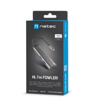 NATEC MULTIPORT FOWLER SLIM USB-C->HUB USB 3.0 X2, HDMI 4K, USB-C PD NMP-1984 NATEC MULTIPORT FOWLER SLIM USB-C->HUB USB 3.0 X2, HDMI 4K, USB-C PD NMP-1984