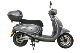 Skuter elektryczny E-MIO Toro+ srebrny moc 4000W, prędkość 75 km/h, zasięg 65 km + kufer