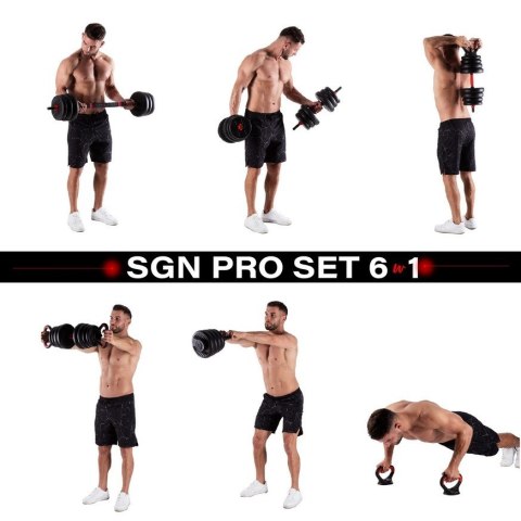 Zestaw ciężarów 6w1 HMS SGN120 (sztanga, sztangielki i kettlebell) 20kg Zestaw ciężarów 6w1 HMS SGN120 (sztanga, sztangielki i kettlebell) 20kg