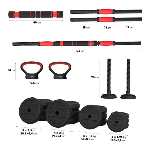 Zestaw ciężarów 6w1 HMS SGN130 (sztanga, sztangielki i kettlebell) 30kg Zestaw ciężarów 6w1 HMS SGN130 (sztanga, sztangielki i kettlebell) 30kg