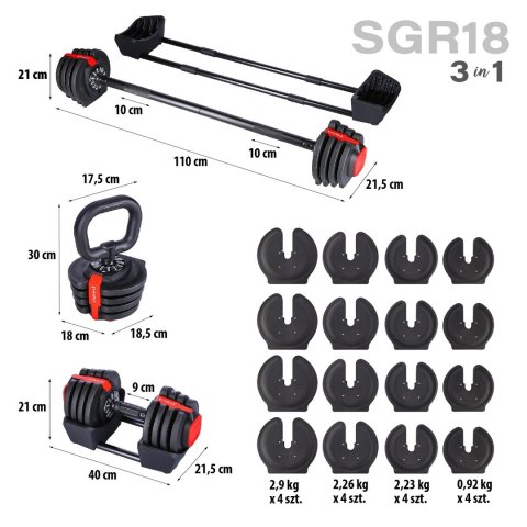 Zestaw regulowanych sztangielek HMS SGR18 PRO SET 3w1 41 kg Zestaw regulowanych sztangielek HMS SGR18 PRO SET 3w1 41 kg
