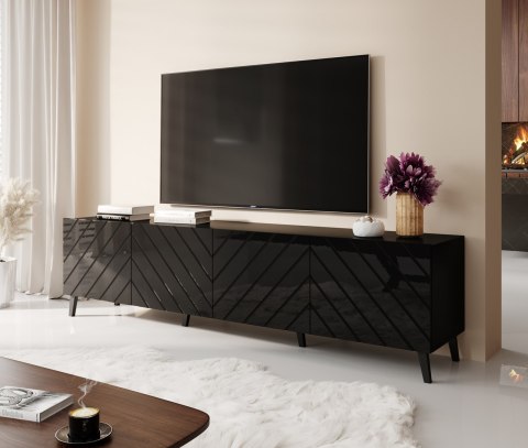Szafka RTV ABETO 200x42x52 czarny/czarny połysk Szafka RTV ABETO 200x42x52 czarny/czarny połysk