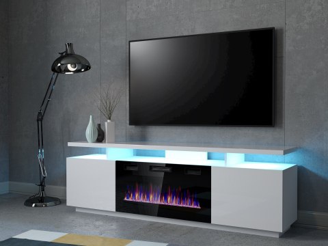 Szafka RTV EVA z kominkiem elektrycznym 180x40x52 biały/biały połysk Szafka RTV EVA z kominkiem elektrycznym 180x40x52 biały/biały połysk