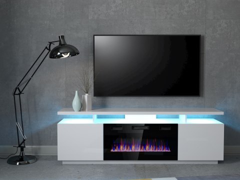 Szafka RTV EVA z kominkiem elektrycznym 180x40x52 biały/biały połysk Szafka RTV EVA z kominkiem elektrycznym 180x40x52 biały/biały połysk