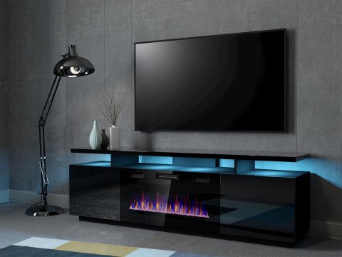 Szafka RTV EVA z kominkiem elektrycznym 180x40x52 czarny/czarny połysk Szafka RTV EVA z kominkiem elektrycznym 180x40x52 czarny/czarny połysk