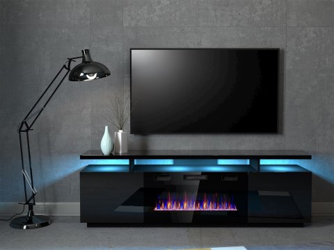 Szafka RTV EVA z kominkiem elektrycznym 180x40x52 czarny/czarny połysk Szafka RTV EVA z kominkiem elektrycznym 180x40x52 czarny/czarny połysk