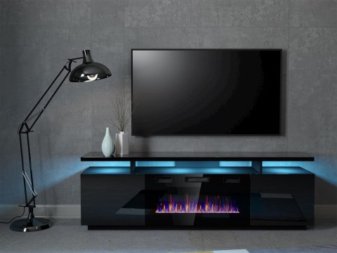 Szafka RTV EVA z kominkiem elektrycznym 180x40x52 czarny/czarny połysk Szafka RTV EVA z kominkiem elektrycznym 180x40x52 czarny/czarny połysk