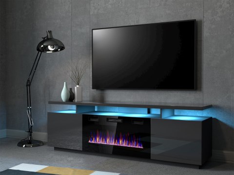 Szafka RTV EVA z kominkiem elektrycznym 180x40x52 grafit/grafit połysk Szafka RTV EVA z kominkiem elektrycznym 180x40x52 grafit/grafit połysk