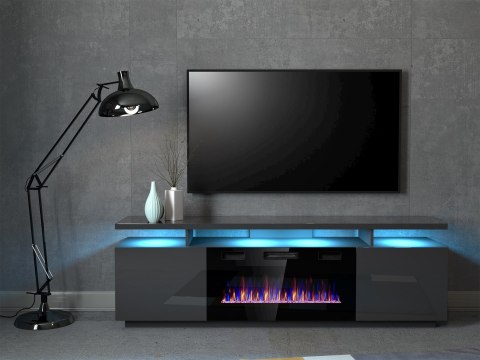 Szafka RTV EVA z kominkiem elektrycznym 180x40x52 grafit/grafit połysk Szafka RTV EVA z kominkiem elektrycznym 180x40x52 grafit/grafit połysk