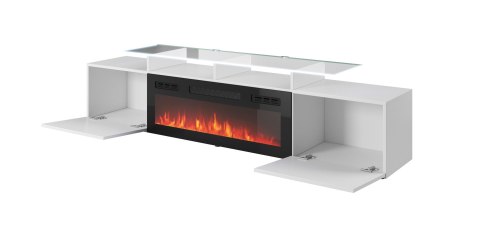 Szafka RTV ROVA z kominkiem elektrycznym 190x37x48 biały/biały połysk Szafka RTV ROVA z kominkiem elektrycznym 190x37x48 biały/biały połysk