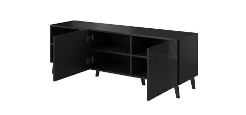 Szafka RTV ABETO 150x42x52 czarny/czarny połysk Szafka RTV ABETO 150x42x52 czarny/czarny połysk