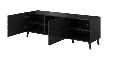 Szafka RTV ABETO 150x42x52 czarny/czarny połysk Szafka RTV ABETO 150x42x52 czarny/czarny połysk