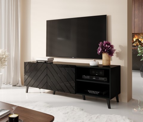 Szafka RTV ABETO 150x42x52 czarny/czarny połysk Szafka RTV ABETO 150x42x52 czarny/czarny połysk