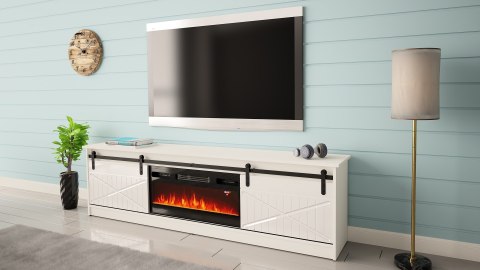 Szafka RTV GRANERO+kominek 200x56,7x35 biały/biały połysk Szafka RTV GRANERO+kominek 200x56,7x35 biały/biały połysk