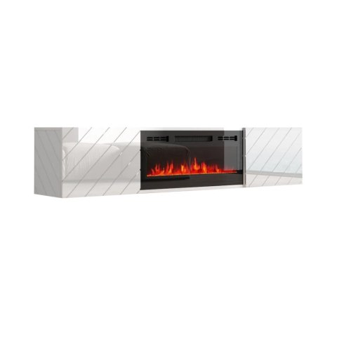 Szafka RTV LUXE 182,6x34,5x37,5 biały/biały połysk + czarny kominek Szafka RTV LUXE 182,6x34,5x37,5 biały/biały połysk + czarny kominek