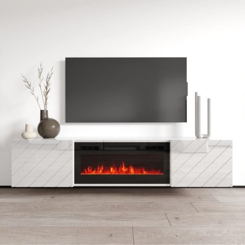 Szafka RTV LUXE 182,6x34,5x37,5 biały/biały połysk + czarny kominek Szafka RTV LUXE 182,6x34,5x37,5 biały/biały połysk + czarny kominek