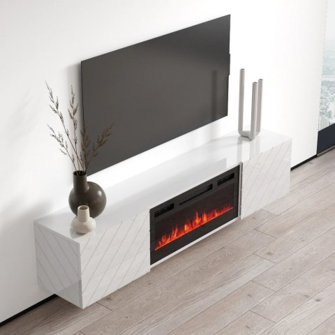 Szafka RTV LUXE 182,6x34,5x37,5 biały/biały połysk + czarny kominek Szafka RTV LUXE 182,6x34,5x37,5 biały/biały połysk + czarny kominek
